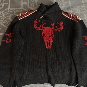 Polo by Ralph Lauren Black Turtleneck Sweater with Red Stag Skull